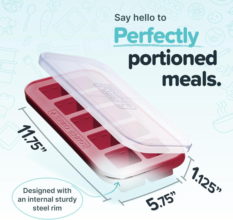 Souper Cubes 2 Tbsp. Silicone Freezer Molds - Perfect for Storing Garlic, Herbs, Ginger, Pesto, Tomato Paste, Lemon Juice, Purees and More - Silicone Baby Food Freezer Tray - Cranberry – 1-Pack