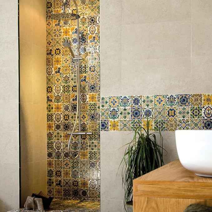 Set of 9 Decorative Ceramic Tiles – Hand Painted Indoor & Outdoor – Spanish Artisan Top Kitchen – Mediterranean Decorative Tilles 3.94x3.94 / One Tile – Durable Colorful – 140 g Each (Mediterranean)