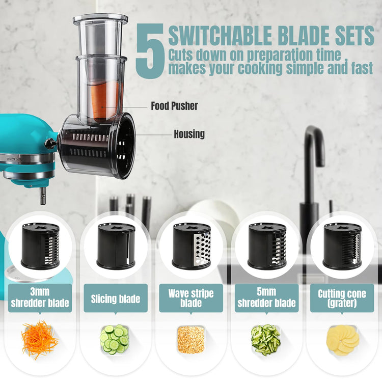 Stainless Steel Slicer Shredder Attachments for KitchenAid Stand Mixers (5 Count)