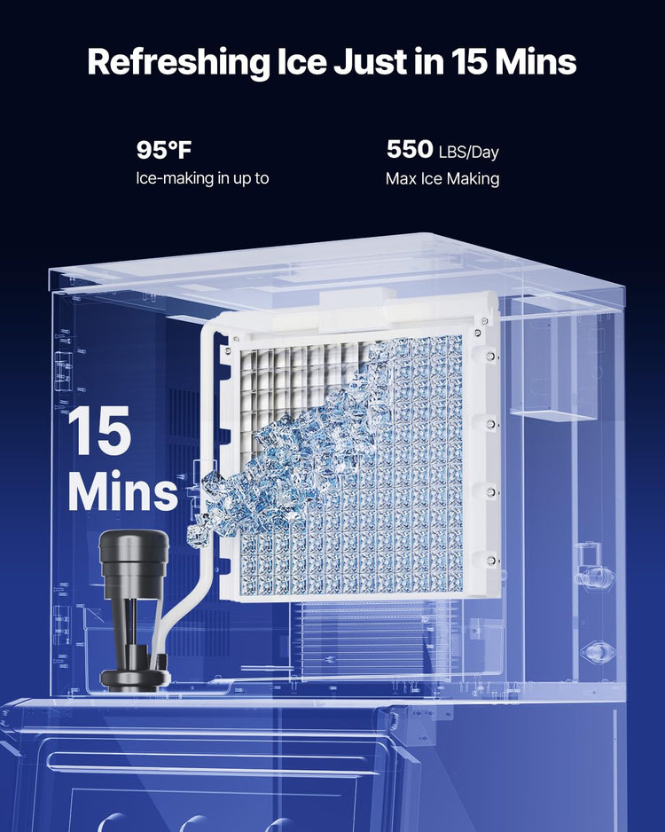VEVOR Commercial Ice Maker Machine, 550LBS/24H Ice-Making Machine with 300LBS Large Storage Bin, Auto Self-Cleaning Ice Maker with Touchscreen for Bar Cafe Restaurant Business Commercial
