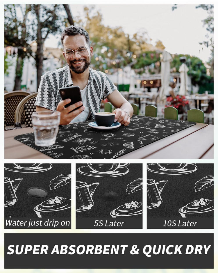 AMOAMI Coffee Mat Hide Stain Rubber Backed Absorbent Dish Drying Mat for Kitchen Counter - Fits Under Coffee Maker & Machine (17x31.5, Ink)