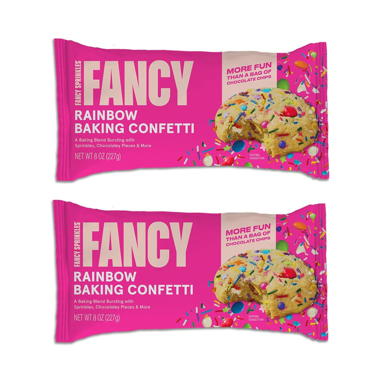 Fancy Sprinkles Rainbow Baking Confetti Sprinkles and Chocolate Pieces, Crunchy Jimmies, Chocolate Gems, Candy-Coated Chocolatey Morsels, Star Confetti Pieces, And White Morsels 8 oz Bag (2 Pack)