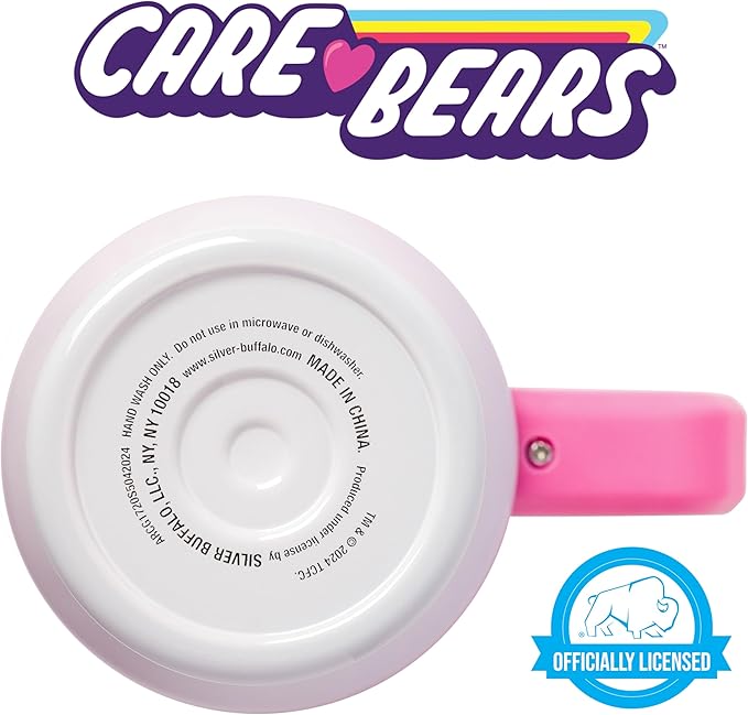 Silver Buffalo Care Bears Watercolor Heart Ombre Double Walled Stainless Steel Tumbler with Handle and Straw, Fits in Standard Cup Holder, 40 Ounces