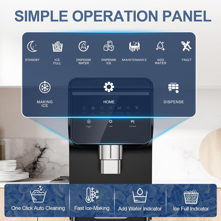 3-in-1 Nugget Ice Maker with Ice & Water Dispenser - 90Lbs/24H Pellet Chewable Ice, Self-Cleaning Countertop Stainless Steel Ice Machine for Commercial, Office, Kitchen, Party (Quiet Operation)