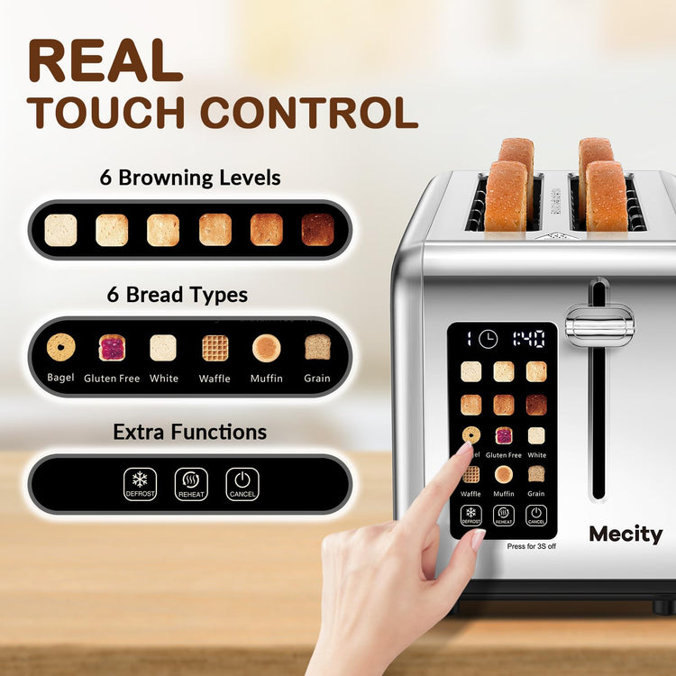 4 Slice Toaster Touch Screen 1.5" Long Slot