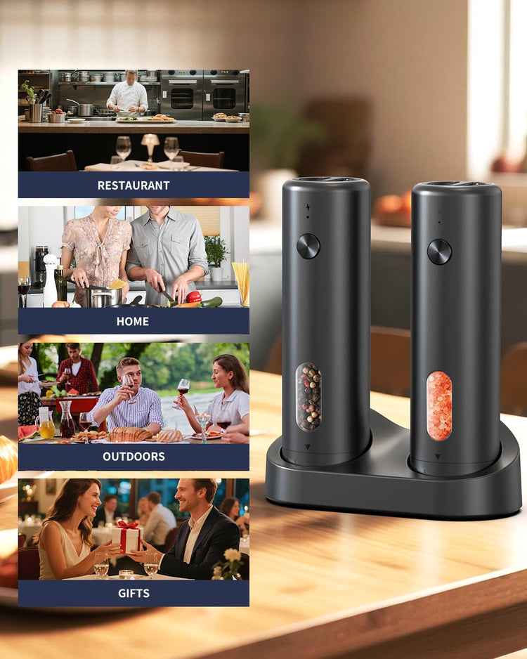 Rechargeable Electric Salt and Pepper Grinder Set with Charging Base (2 Count)