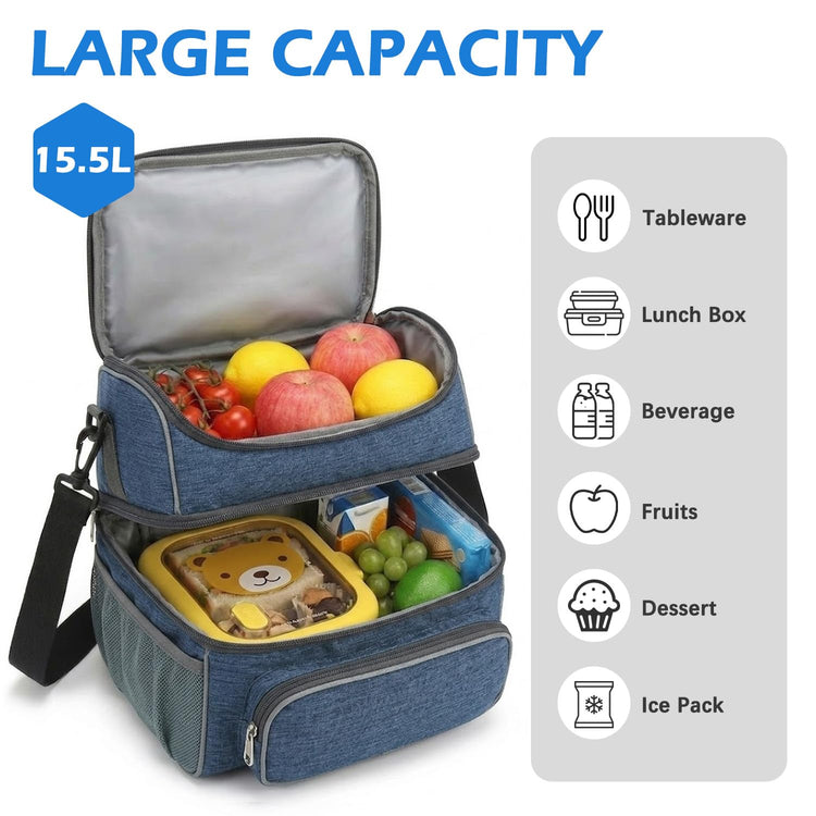 Double Layer Cooler Insulated Lunch Bag Adult Lunch Box Large Tote Bag for Men