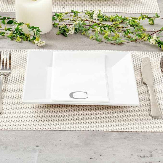 Luxenap 15.8 X 7.9 Inch Linen-Feel Guest Towels, 50 Lettered Hand Towels - Silver Letter 'C', Sans Serif Font, White Paper Dinner Napkins, airlaid, For Restrooms And Tables - Restaurantware