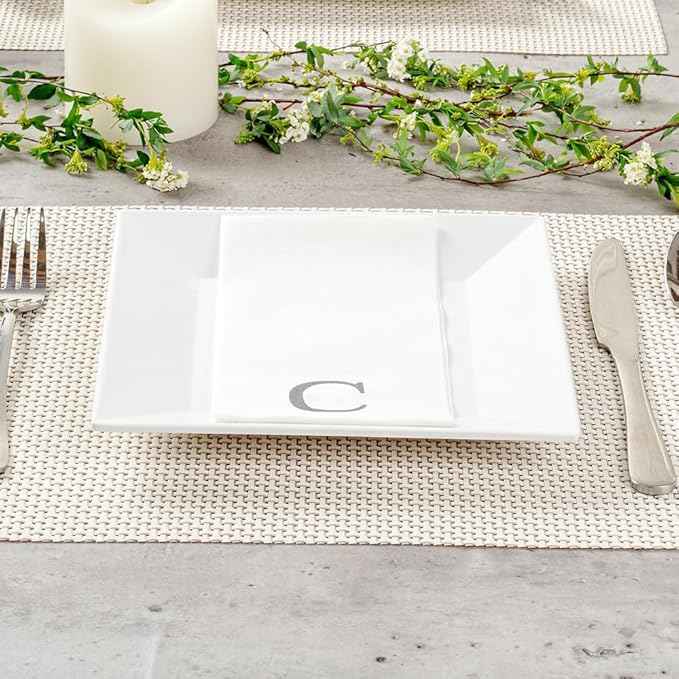 Luxenap 15.8 X 7.9 Inch Linen-Feel Guest Towels, 2000 Lettered Hand Towels - Silver Letter 'C', Sans Serif Font, White Paper Dinner Napkins, airlaid, For Restrooms And Tables - Restaurantware