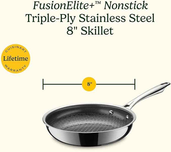 Cuisinart FusionElite+ Hybrid Nonstick Tri-Ply Stainless Steel Skillet, 8″ Skillet Frying Pan with PURELYSEAR Ceramic Nonstick Technology, Scratch Proof, Cool Grip Handles, Dishwasher Safe