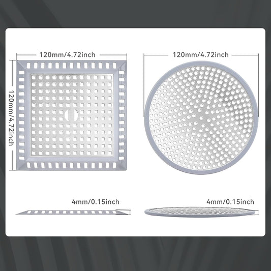 Makerfire 2PCS Shower Drain Hair Catcher, 4.72'', Flat Shower Drain Cover/Filter, Bathroom/Kitchen Sink Drain Strainer, Stainless Steel and Silicone