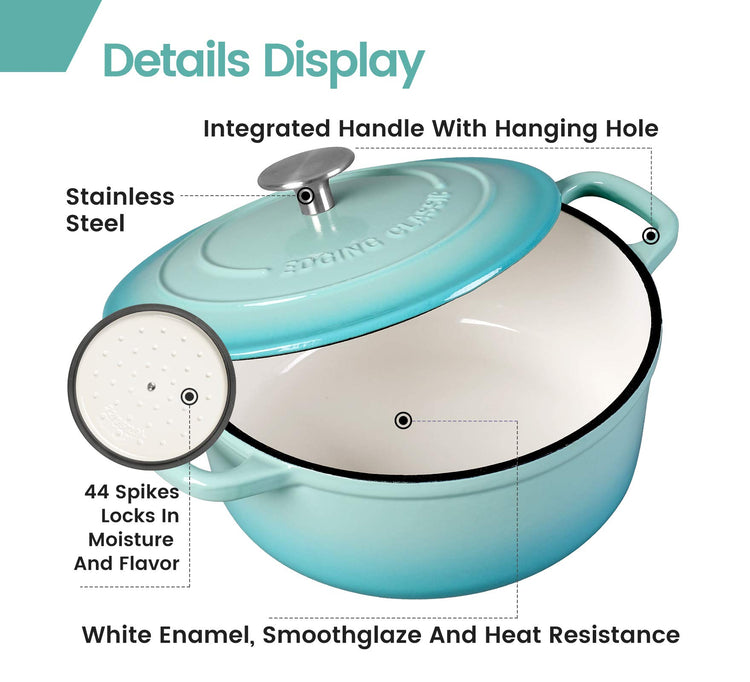Enameled Cast Iron Covered 5.5 Quart Dutch Oven with Dual Handle for Bread Baking