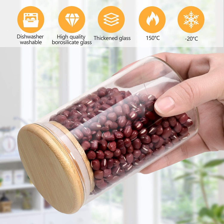 Glass Jars with Bamboo Wooden Airtight Lids 6oz 10oz Spice Jars Food Storage Containers for Home Kitchen