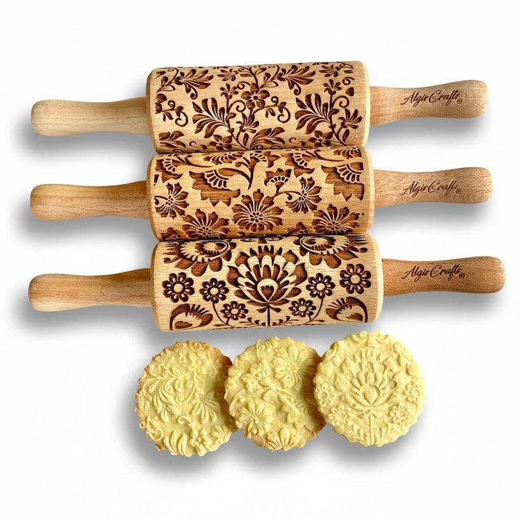 FLOWERS 3 Kid Rolling Pin Set with Damask