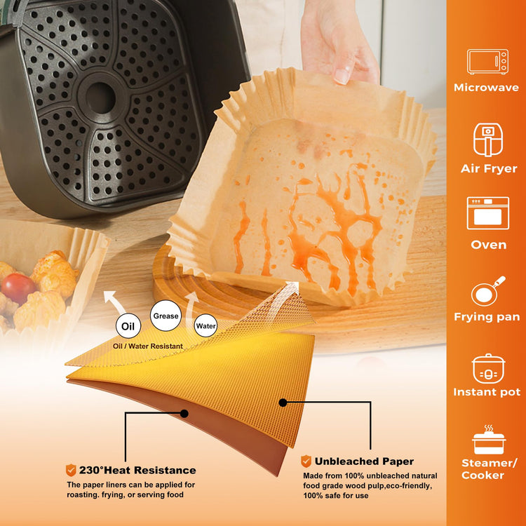 250 Pcs 6.5" Square Air Fryer Liners Disposable for 3 (125 Count)
