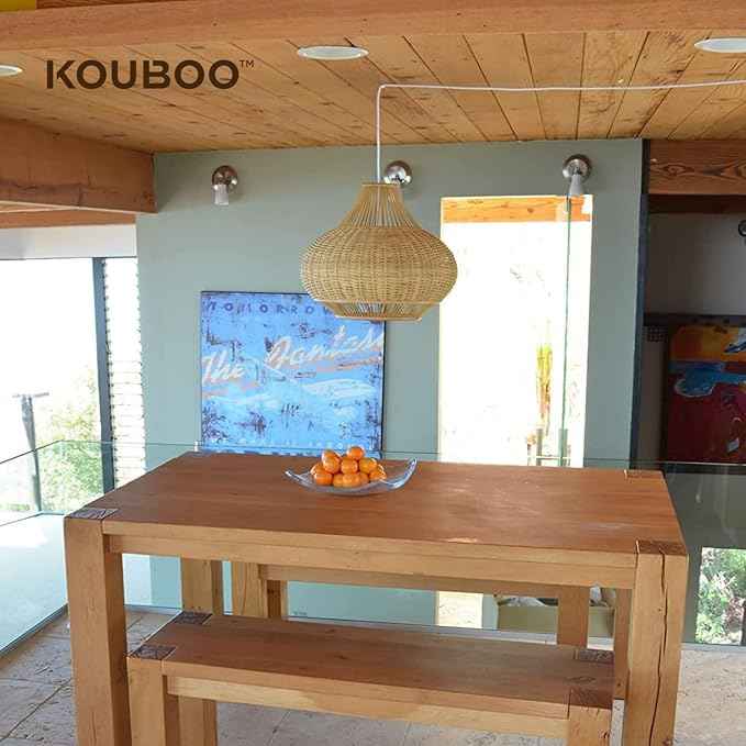 KOUBOO 1050029 Wicker Pear Pendant Lamp, 18" x 18" x 15", Natural