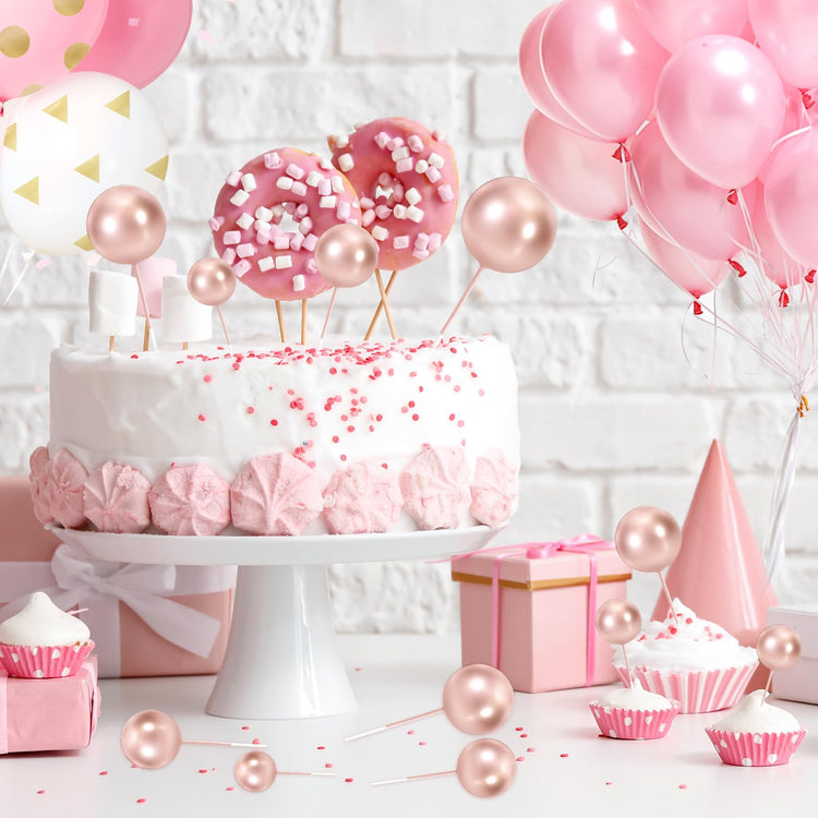48 Pcs Balls Cake Topper Decorations Balloon Cupcake Toppers Foam Cake Topper Balls Cake Balls Decorations for Birthday Party Wedding Anniversary Cake Decorating (48 Count)