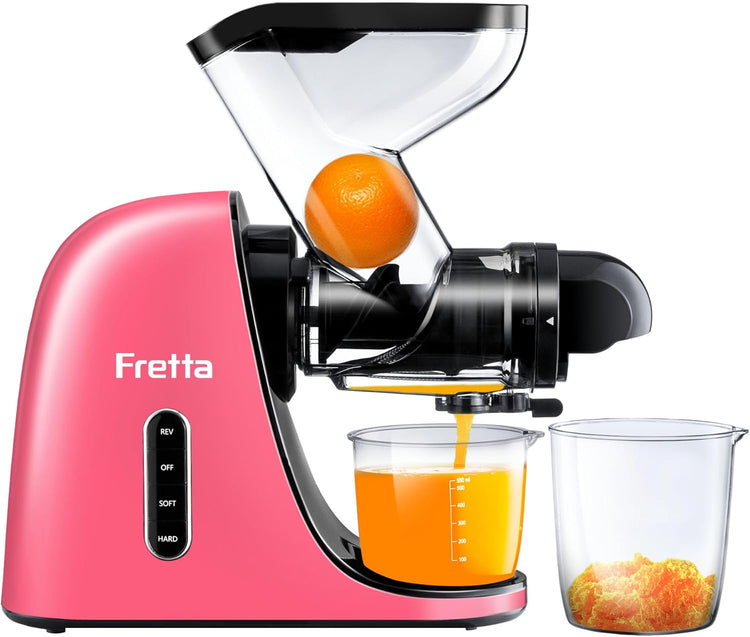 Slow Juicers, Cold Pressed Juicer Machine with 3-inch Large Feeding Chute,Masticating Juicer Machines Vegetable and Fruit,BPA Free, Powerfull 200w Motor(Pink)