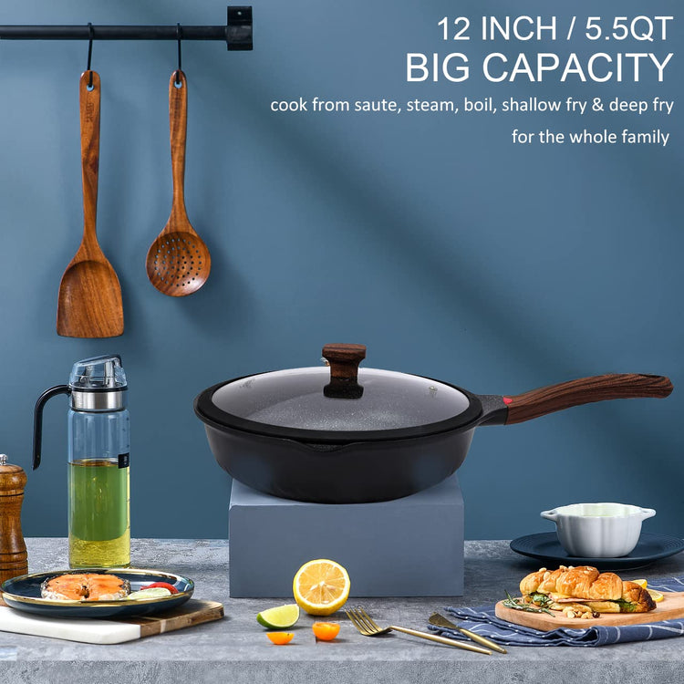 Nonstick Deep Frying Pan Saute Pan with Lid