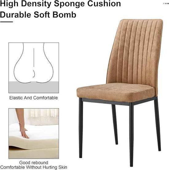 Modern Dining Chairs Set of 4 Kitchen Chairs Set Leathaire Fabric Chair with Metal Leg High Back Upholstered Chair for Dinner Room, Waiting Room(Set of 4, Brown Chair), Onesize
