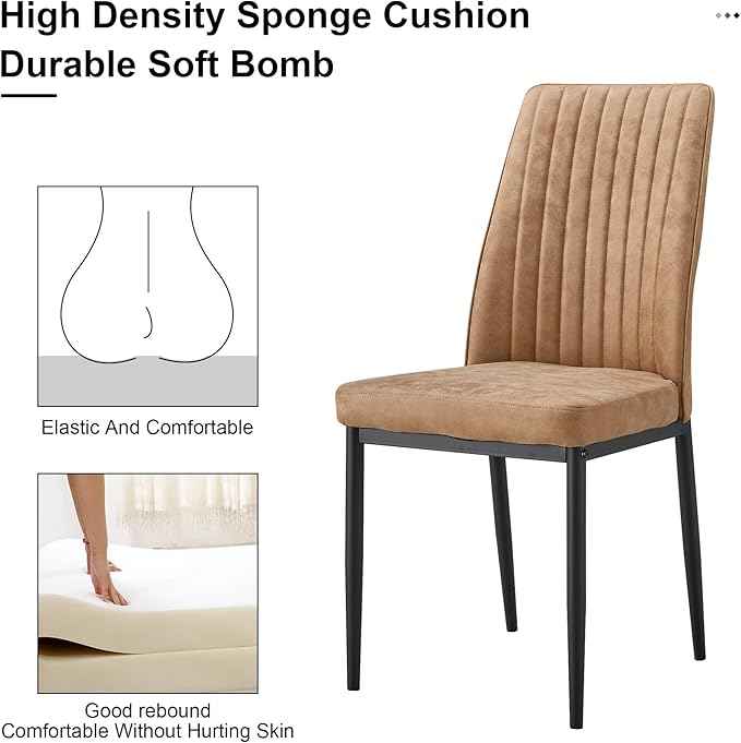 Modern Dining Chairs Set of 8 Kitchen Chairs Set Leathaire Fabric Chair with Metal Leg High Back Upholstered Chair for Dinner Room, Waiting Room(Set of 8, Brown Chair), Onesize