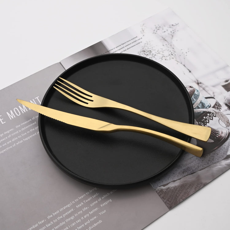 Luxury 18 10 Stainless Steel Matte Champagne gold Cutlery Flatware Set