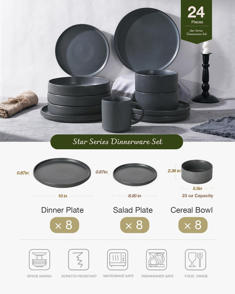 Star Stoneware Dinnerware Sets for 8 (24 Count)