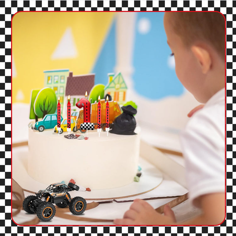 13PCS Racing Car Theme Birthday Candle Set with Checkered Flag Design (13 Count)