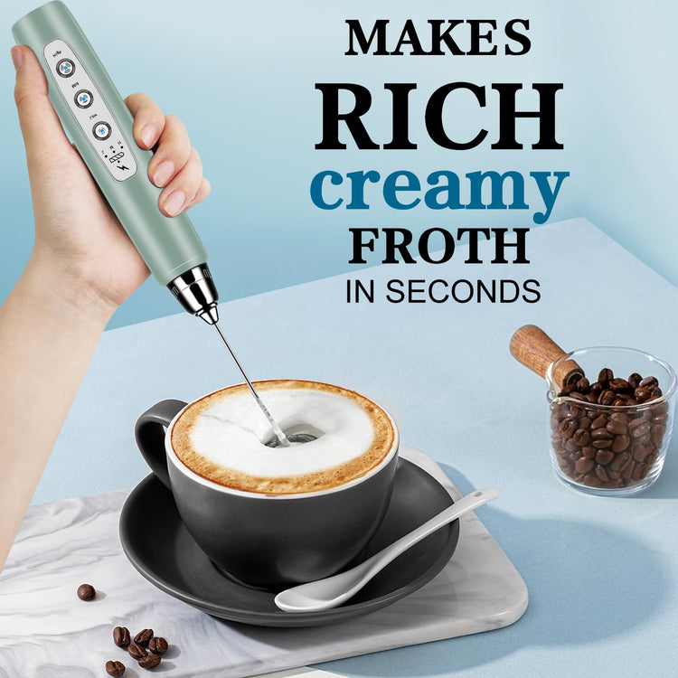 Milk Frother Wand Rechargeable Handheld Whisk Coffee 3 Speed Adjustable
