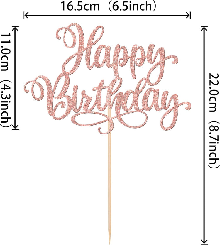 ZHUOWEISM 1 PCS Happy Birthday Cake Topper Glitter Happy Birthday Cake Pick for Celebrating Happy Birthday Anniversary Party Cake Decorations Supplies Rose Gold