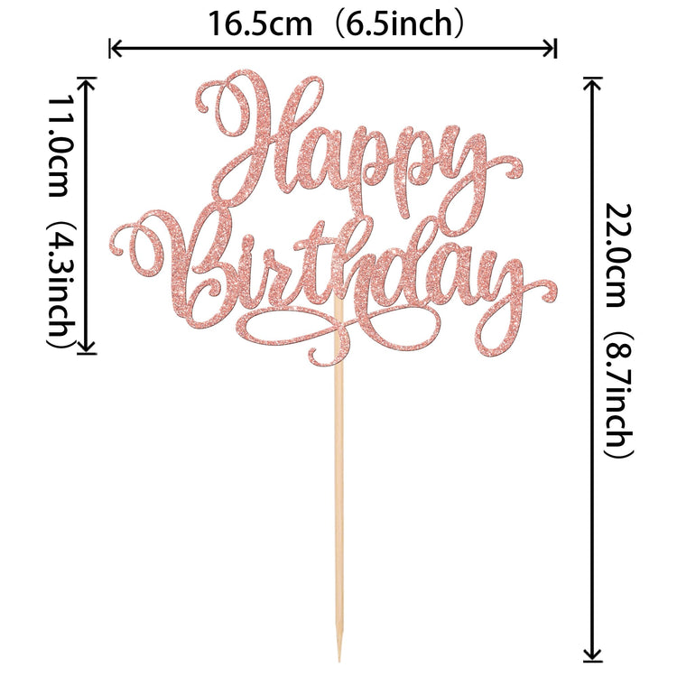1 PCS Happy Birthday Cake Topper Glitter Happy Birthday Cake Pick for Celebrating Happy Birthday Anniversary Party Cake Decorations Supplies Rose Gold