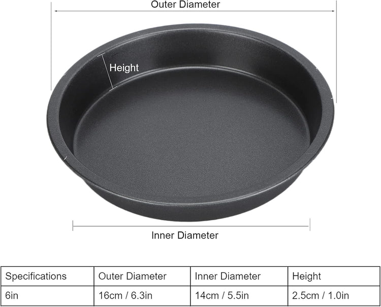 2Pcs Pizza Pan, 6in/9in/10in/12in Deep Dish Round Pizza Pan for Oven, Non Stick Thickened Carbon Steel Baking Pan for Home Kitchen, Dishwasher Safe(6in)