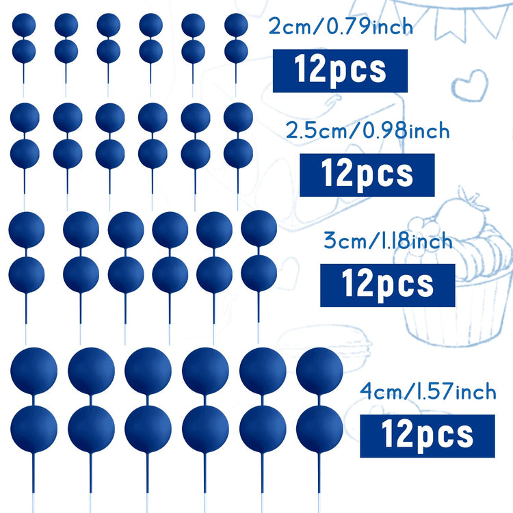 48 Pcs Balls Cake Topper Decorations Balloon Cupcake Toppers Foam Cake Topper Balls Cake Balls Decorations for Birthday Party Wedding Anniversary Cake Decorating (48 Count)