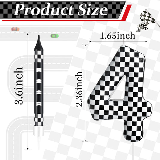 13 Pcs Racing Cars Themed Birthday Candles Black and White Race Number 4 Checkered Candle Cake Topper for Racing Car Party Decoration Supplies (13 Count)