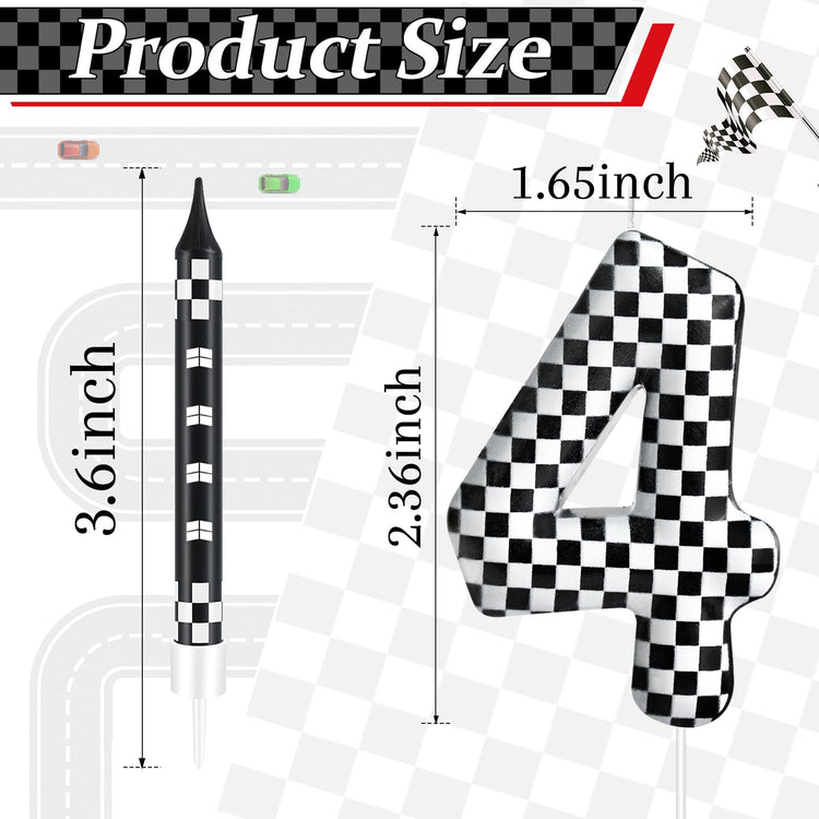 13 Pcs Racing Cars Themed Birthday Candles Black and White Race Number 4 Checkered Candle Cake Topper for Racing Car Party Decoration Supplies (13 Count)