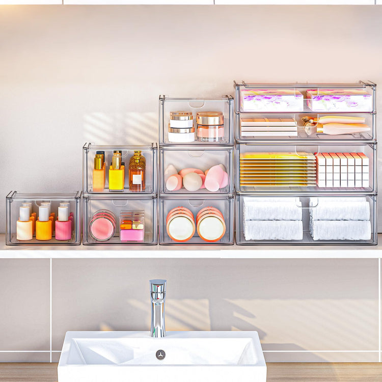6 Pack Acrylic Stackable Storage Drawers for Vanity