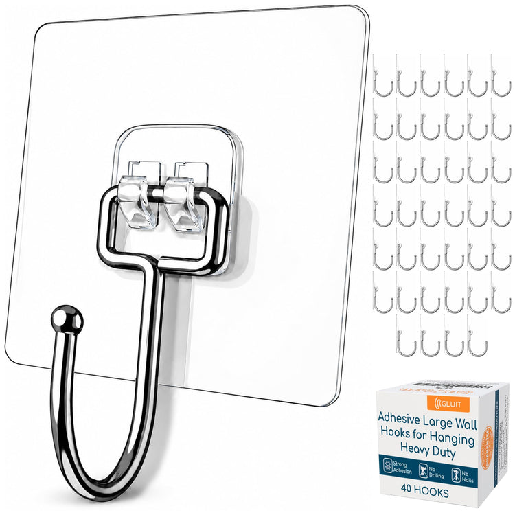 Adhesive Large Wall Hooks for Hanging Heavy Duty 22 lbs Hooks for Walls No Drill (40 Count)