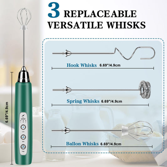 Milk Frother Wand Rechargeable Handheld Whisk Coffee 3 Speed Adjustable