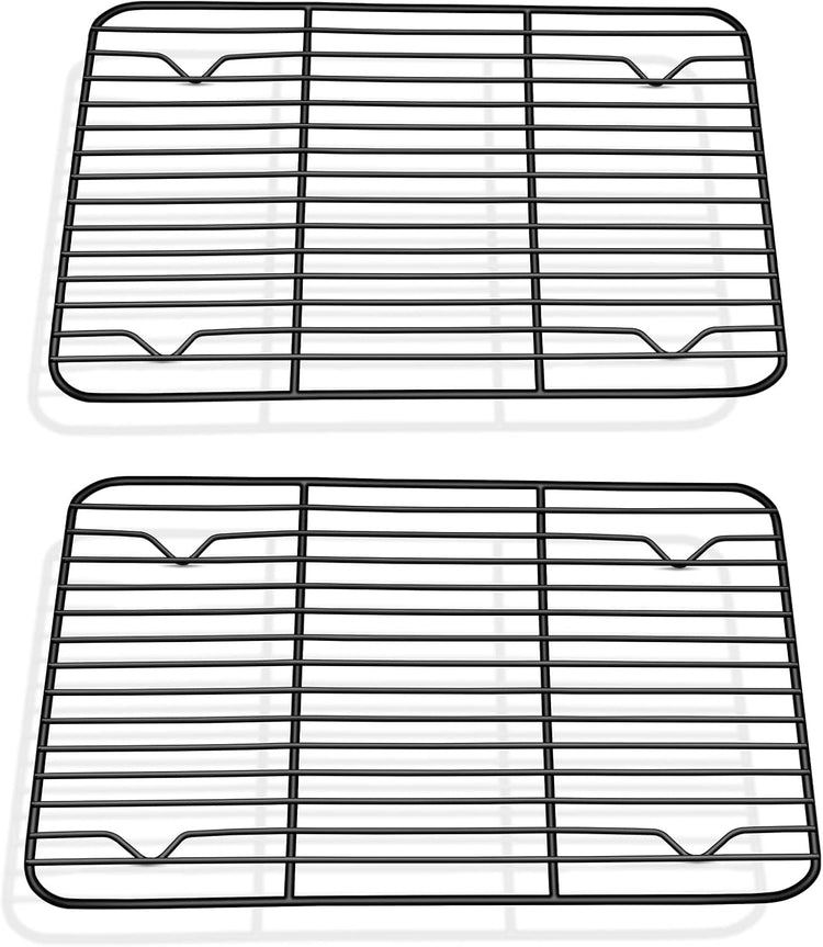 P&P CHEF Cooling Baking Rack Pack of 2, Stainless Steel Cooling Racks for Cooking Baking Roasting Grilling Drying, Dense Wires & Smooth Edge, Easy to clean, Black, 9.7" x 7.3"