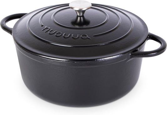 Cast Iron Dutch Oven with Lid – Non-Stick Ovenproof Enamelled Casserole Pot – Sturdy Dutch Oven Cookware – Black, 7.3-Quart, 30cm – by Nuovva - Nestoria