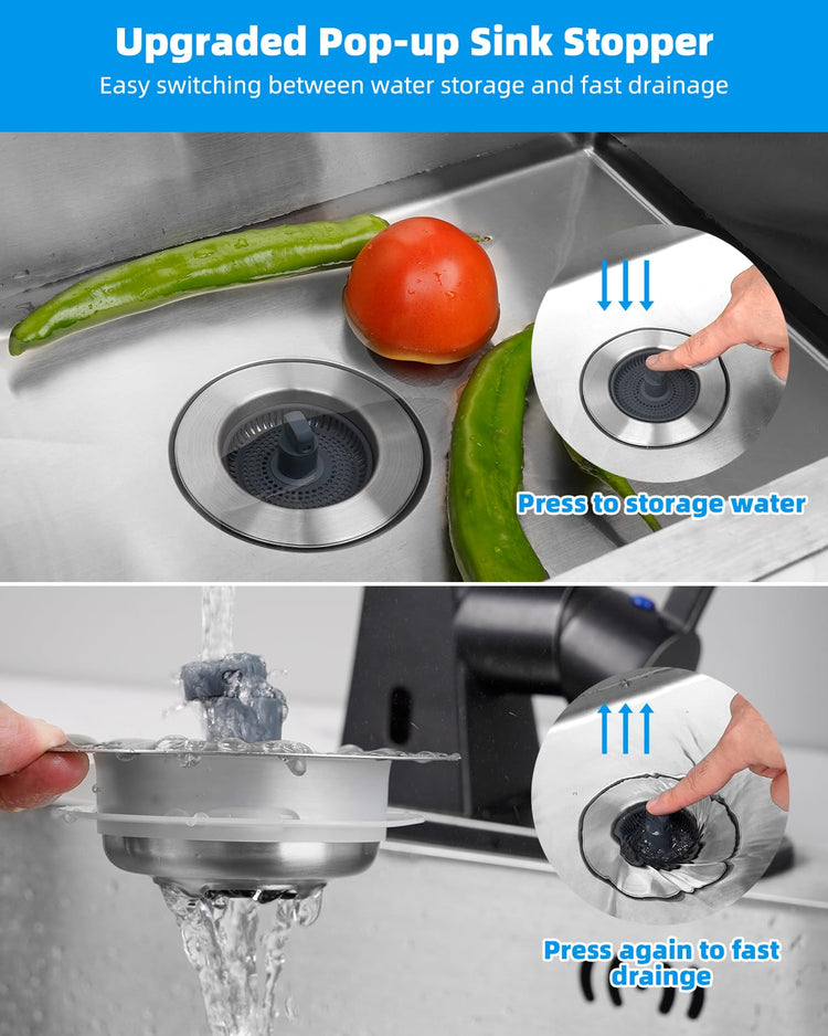 2 Pack 3 in 1 Kitchen Sink Drain Strainer and Stopper Combo