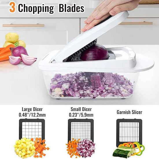 8 Blade All-in-1 Vegetable Chopper Mandoline Slicer with Container, Food Chopper, Onion Chopper, Veggie Cutter for Salad, Kitchen Gadgets Accessories Essentials, White