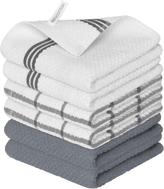 Artoid Mode Ring Spun Cotton Grey Dishcloth Kitchen Towels, 12x12 Inch Ultra Soft Absorbent Quick Drying Household Cleaning Kitchen Rags Set of 6 - Nestoria