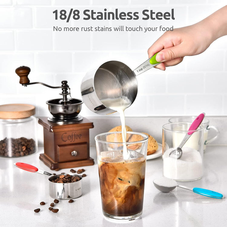U-Taste 12 Piece Measuring Cups and Spoons Set in 18/8 Stainless Steel : 7 Measuring Cups & 5 Measuring Spoons