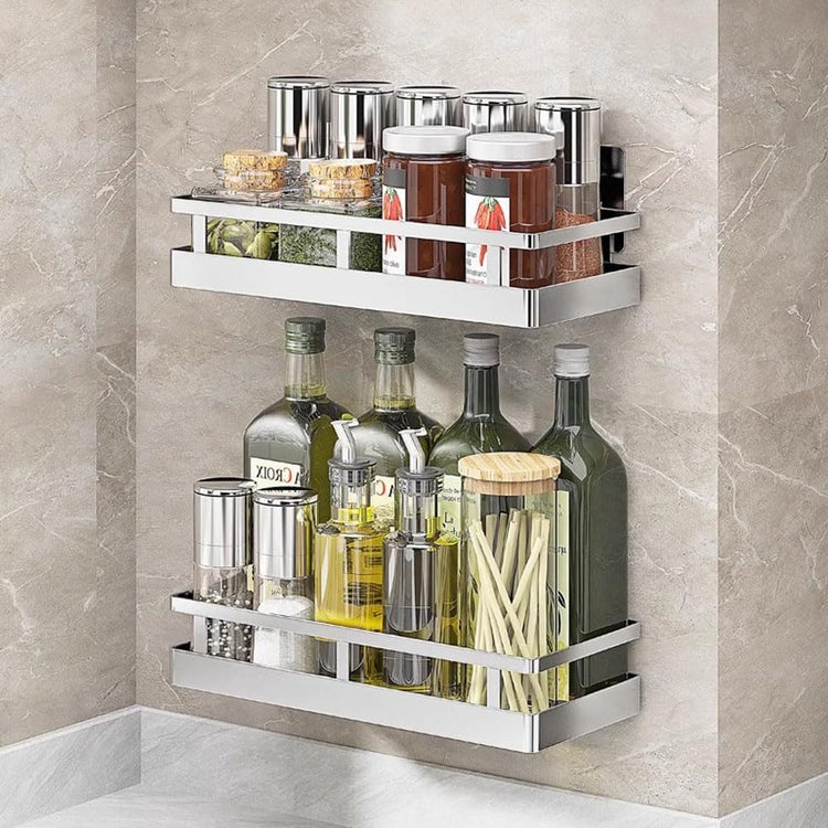 SUS304 Stainless steel Wall Mount Spice Rack Storage Basket