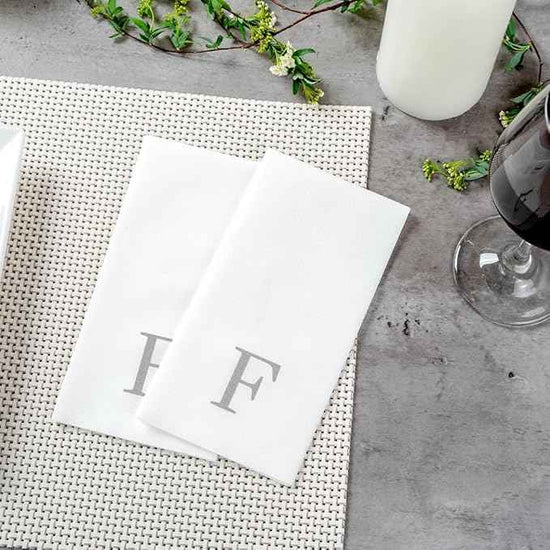 Luxenap 15.8 X 7.9 Inch Linen-Feel Guest Towels, 2000 Lettered Hand Towels - Silver Letter 'F', Sans Serif Font, White Paper Dinner Napkins, airlaid, For Restrooms And Tables - Restaurantware