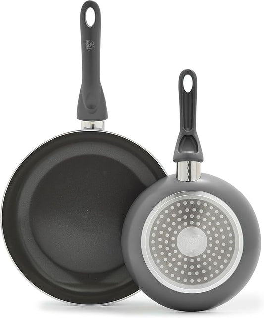 GreenLife Essentials 8" & 10" Frying Pan Skillet Set, PFAS-Free Ceramic Nonstick, Induction Ready Cookware, Dishwasher Safe, Charcoal Gray