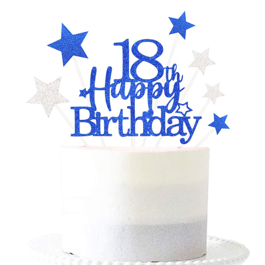Royal Blue 18th Birthday Cake Topper with Glittery Stars (7 Count)