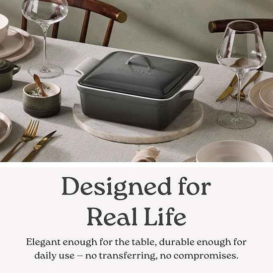 Stoneware Casserole Dish Bakeware with Lid | Covered Square Dinnerware | Large 2.5 Quart, [Sage Green]