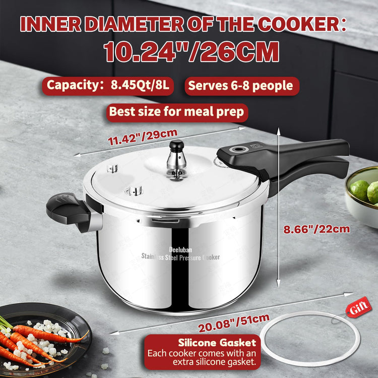Stainless Steel Pressure Cooker 8 Quart